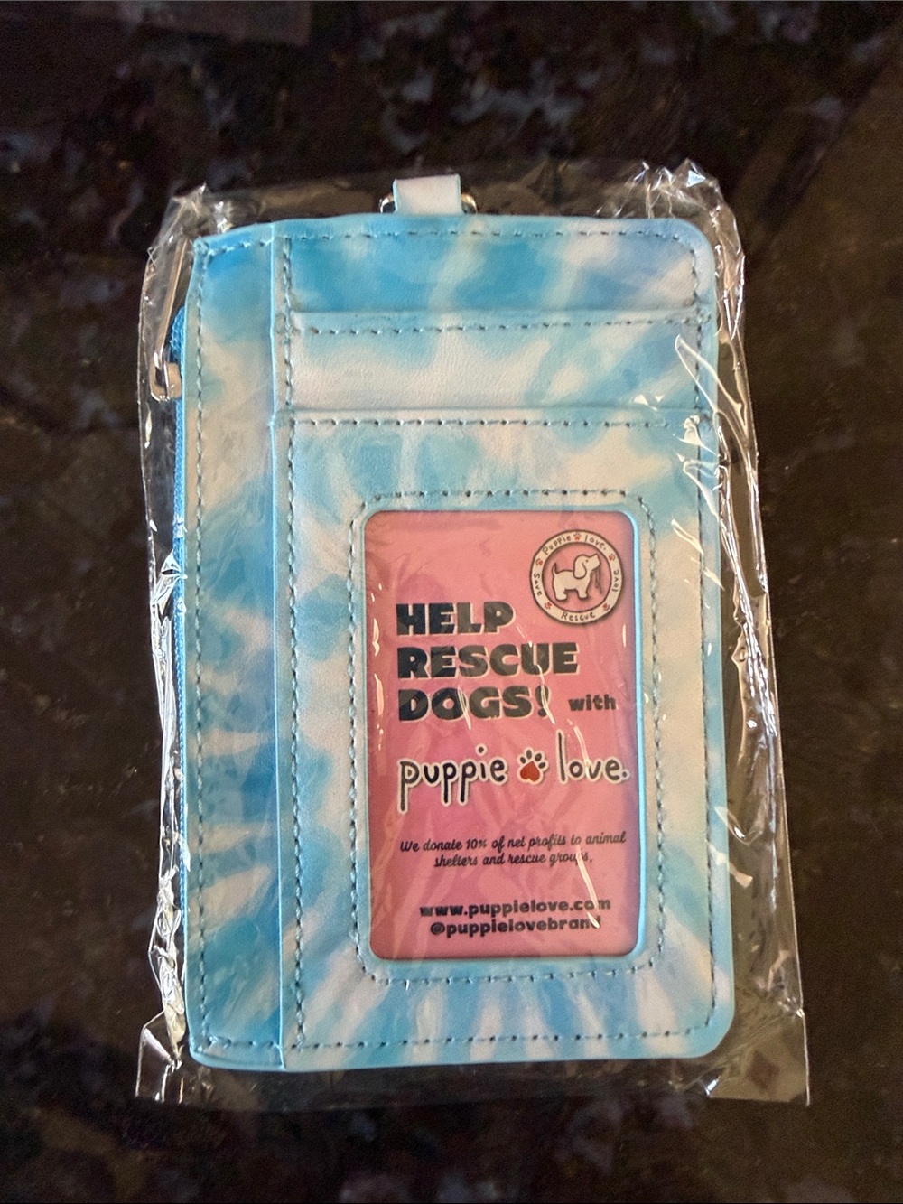 Puppy Love Blue Tie Dye Wallet / Card Holder with key ring and lanyard